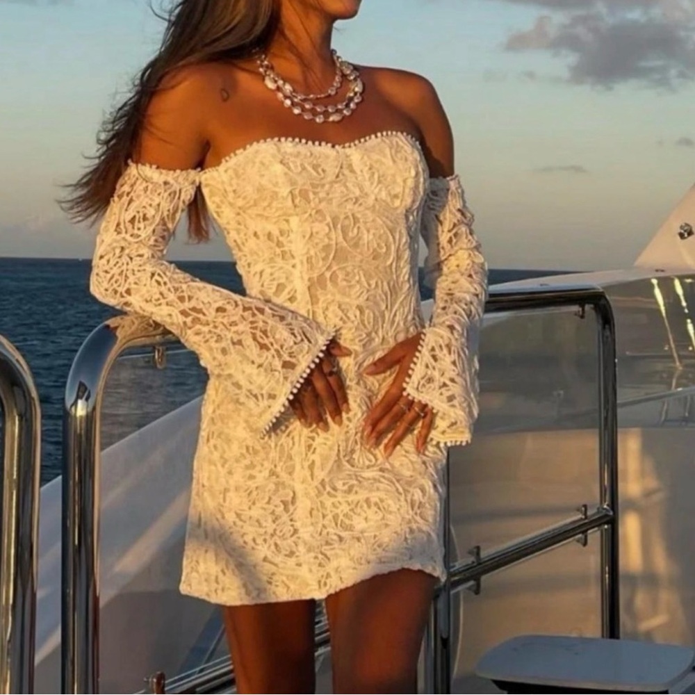 Elegant White Strapless Lace Bridal Bachelorette Summer Dress - 12th Tribe